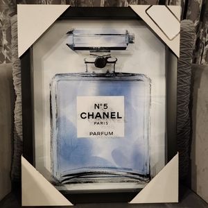 Chanel No. 5 Perfume Bottle Framed Glass Wall Art Blue